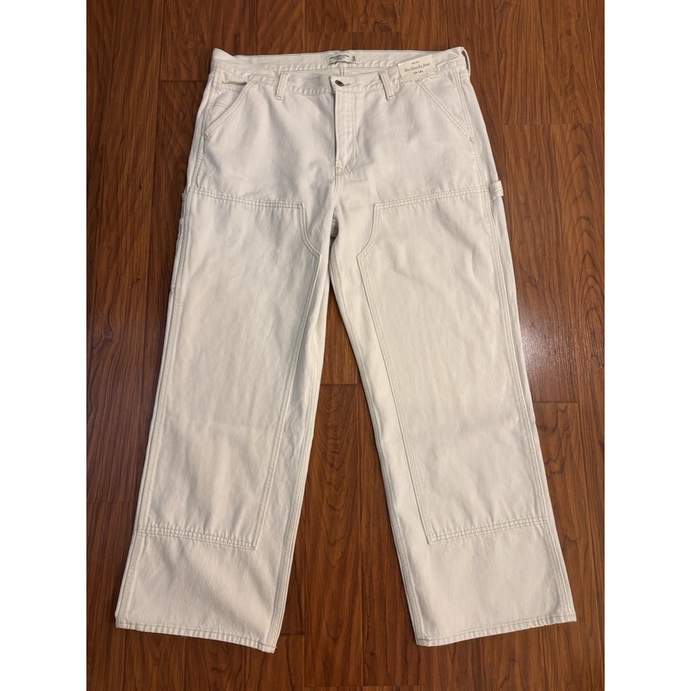 NWT Abercrombie The Slouchy Jean Mid-Rise Womens 33/16 Beige Ecru